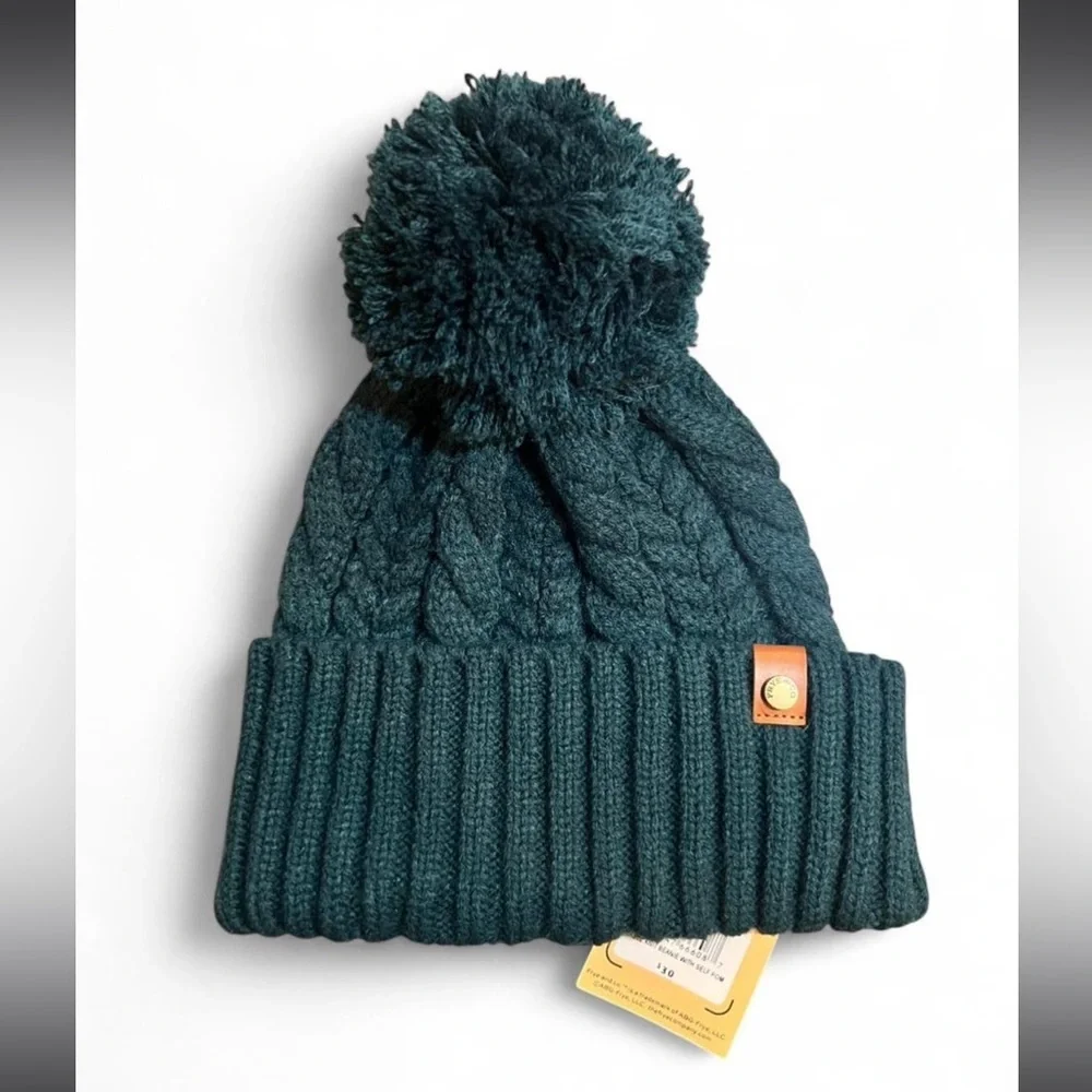Frye Cable Knit Pom Beanie in Deep Teal NWT